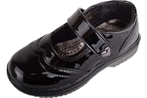 ABSOLUTE FOOTWEAR Childrens Kids Girls Slip On Faux Leather Smart Formal School Touch and Close Shoes