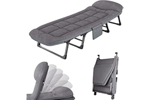 Kikura Portable Folding Camping Cot, Thick Pad Camp Bed for Adults, Single Sleeping Cot with Adjustable Headrest, 200×66×30cm, Heavy Duty & Lightweight for Travel, Office Nap, Home, Beach