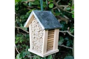 Garden Mile Casetta per insetti in legno con tetto argentato, in legno naturale ecologico, resistente alle intemperie, da appendere, per esterni, per api, farfalle, coccinelle e insetti