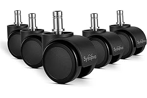 Sytopia Bürostuhl Rollen, 11mm x 22 mm Stift, 5er Set Rollen für Bürostühle, Leises, Sanftes Gleiten, Geeignet für Hartboden, Parkett, Laminat, Teppich, Fliesen und Bodenschutzmatte, Schwarz