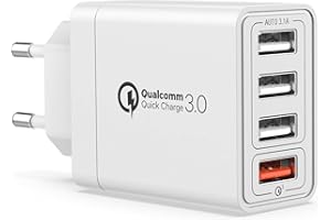 YEONPHOM Quick Charge 3.0 Cargador USB de Pared,30W QC3.0 4 Puertos Cargador Móvil Carga Rapida Multiple Enchufe Adaptador Corriente Rápido para iPhone 12/11/XR/XS/X,Samsung Galaxy/Note/Huawei/Xiaomi