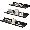SONGMICS Metal Wall Shelves, Set of 3, Floating Shelves, Industrial Style, Decorations, Photo Frames, Trinkets, 6 Screws Included, Multiple Arrangements, Black LFS12BK