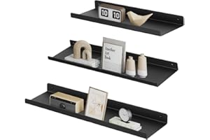 ‎SONGMICS SONGMICS Wandregale aus Metall, 3er Set, Schweberegale, Industrie-Design, Wandboards, für Dekos, für Schlafzimmer, Küche, Badezimmer, Wohnzimmer, unterschiedliche Layouts, schwarz LFS12BK