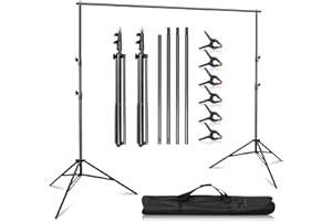 MSKIRA Photography Backdrop Stand Adjustable Background Support System Kit Backdrop Frame with Carry Bag for Photo Studio Video Birthday Wedding Party (2.5x3m/ 8.2x10ft+Clamps)