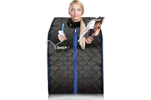 SereneLife Sauna przenośna sauna na podczerwień domowa jedna osoba z podgrzewaną podkładką pod stopy i przenośne krzesło