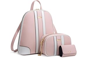 FANDARE 3-częściowy zestaw plecaków damskich na ramię, plecak szkolny, ze skóry PU, plecak dzienny, tornister szkolny, wodoszczelny, na podróż, zakupy, do pracy, Rosa, L, Elegancki