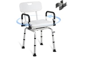 REAQER Obrotowy fotel prysznicowy obracany o 360° siedzisko do wanny z ramionami i oparciem, wąska ławka łazienkowa dla seniorów, osób starszych, niepełnosprawnych i kobiet w ciąży, regulowany fotel