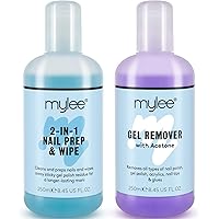 Mylee Soluzione Prep Wipe + Gel Remover per smalto gel semipermanente, Detergente per unghie UV LED Manicure Acetone 2x250ml