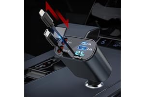ROCKETEK Multi Retractable Car Charger, 4 in 1 Car Fast Charger 100W, Retractable Cables (2.6FT) iPhone+Type C and 2 Charging Ports Compatible with iPhone 15/14/13/12 Pro Max, Samsung S23/S22/S20, Google