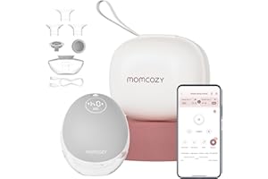 Momcozy Tiralatte a Mani Libere Mobile Flow | Aggiornamento M9, Controllo Elettrico e App, Multi-Modalità e 15 Livelli, Pompa Indossabile 24mm (1, Grigio)