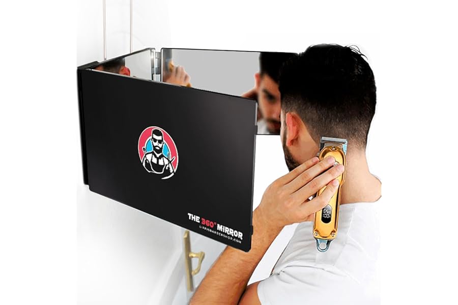 The 360 Mirror - Adjustable Telescoping Hooks - Self Haircut Mrror for Men - 3 Way Mirror for Hair Cutting - Miror for Self Haircutting - Cut your Own Hair Mirro (I Without LED I)
