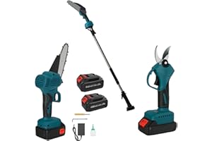 Kit Potatura Forbice e Motosega Elettriche 6 Pollici con Asta Telescopica 128-248cm, Kit 3 in 1 Forbice Elettrica per Giardino e Rami, Arbusti e Vigneto - DE ROSA SHOP