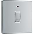 BG Electrical Single Wall Switch with LED Power Indicator, Double Pole, Screwless Front Plate, Slim Profile, Premium Flatplate, Polished Chrome, 20A, FPC31
