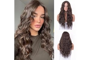 LEMEIZ Brown Curly Wigs for Women Synthetic Hair Wigs Long Loose Curly Afro Wigs Middle Part 22 inch Realistic Looking Brown Hair Wig LEMEIZ-121
