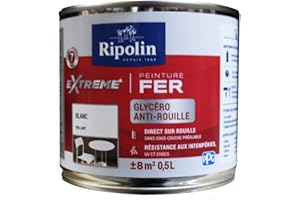 RIPOLIN - Peinture pour Fer Extérieur - Glycéro Antirouille - Sous-couche intégrée - Application directe sur Rouille - Résistante aux Intempéries, UV et Chocs - Brillant - 0,5L - Blanc