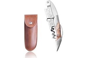 HEYU Cavatappi professionale in acciaio inox e palissandro, per bottiglie di vino, 3 in 1, in acciaio inox robusto, manico in vero legno (Aombra)