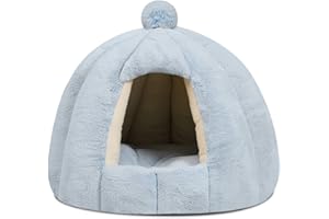 ALLSOPETS Letto Grotta per Gatti Tenda per Cani Gatti Letto Caldo Accogliente con Cuscino Removibile Lavabile Nido Gatti Igloo per Cani e Gatti di Taglia Piccola e Media (Blu Ghiacciaio, S)