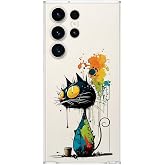 Samsung Galaxy S23 Ultra ile Uyumlu Splash Kedi Tasarımlı Şeffaf Silikon Kılıf