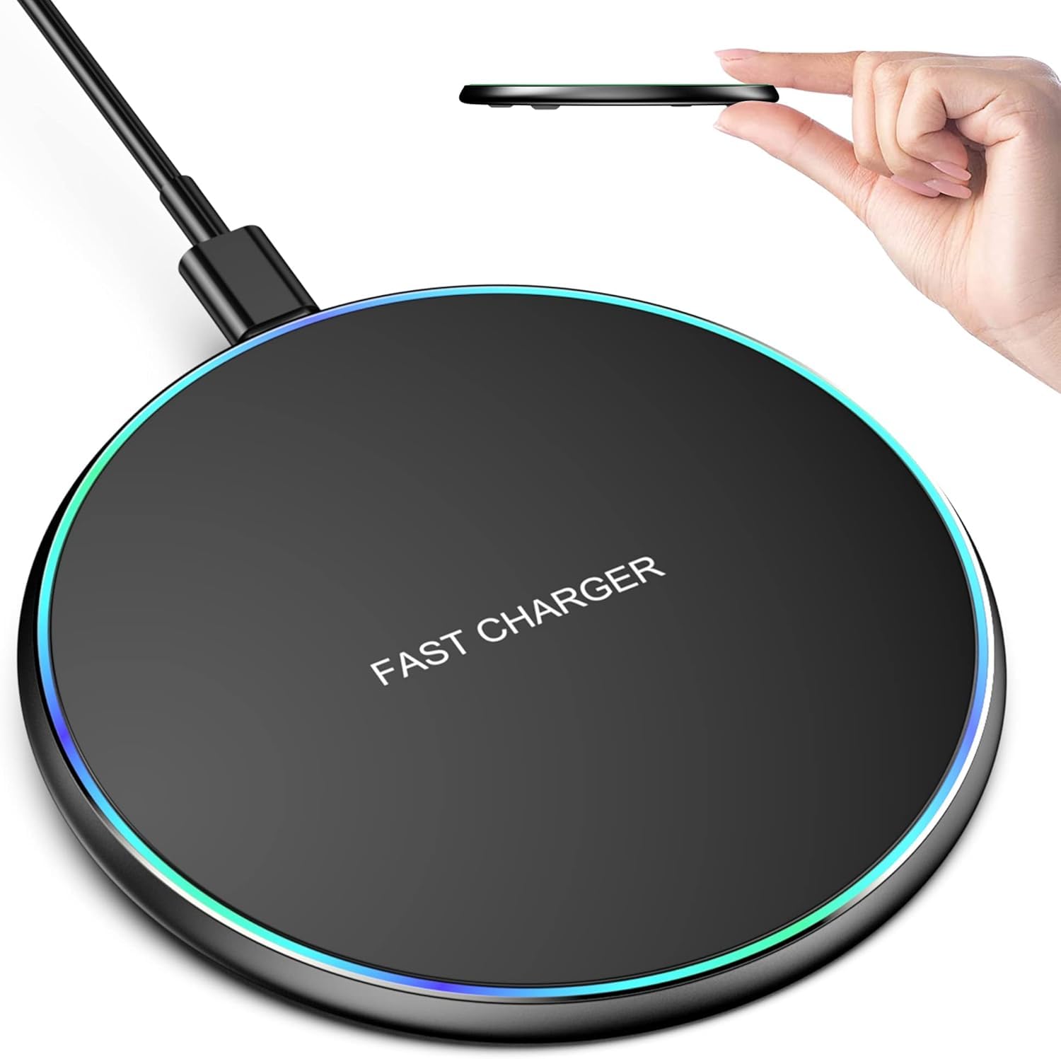 SYSTENE 15W Wireless Charger,Fast Charging Pad,PD Qi-Certified with Type C Cable, Compatible with Phone 16/15/15 Plus/15 Pro/15 Pro Max,14/14 Plus/14 Pro/14 Pro Max,13/12/Series-Black