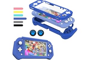 FIWWAT Switch Lite Hülle Schutzhülle für Nintendo Switch Lite, kompatibel mit Nintendo Switch Lite Cover mit eingebautem PC Displayschutz, Handgriffhülle mit 2 Daumengriffkappen, Blau