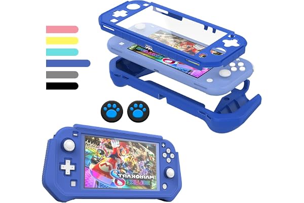 FIWWAT Switch Lite Coque de Protection pour Nintendo Switch Lite, Compatible avec Nintendo Switch Lite avec Protecteur d'écran PC intégré, Coque avec 2 Capuchons pour Les Pouces, Bleu