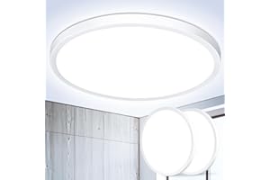 OUILA Deckenlampe LED Deckenleuchte Flach Rund - 2 Stück 22CM Modern Kaltweiß 18W 6500K 1600LM IP44 Wasserfest Badezimmer Lampe, Badlampe Decke Küchenlampe für Bad Flur Schlafzimmer Balkon Treppe Keller