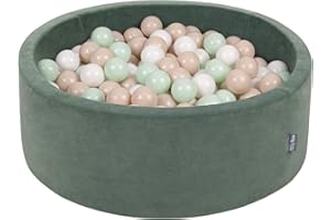 KiddyMoon Piscine À Balles pour Bébé Velours Rond 90X30cm/300 Balles 7Cm Fosses À Boules Jouet Enfant, Vert Forêt: Beige Pastel/Blanc/Menthe