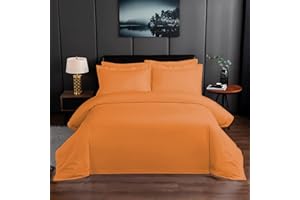 yibo Juego de Funda Nórdica 100% POLISTER Piezas para Cama 1 Funda Nórdico + Sabana Bajera + Funda DE Almohada (150, Naranja)