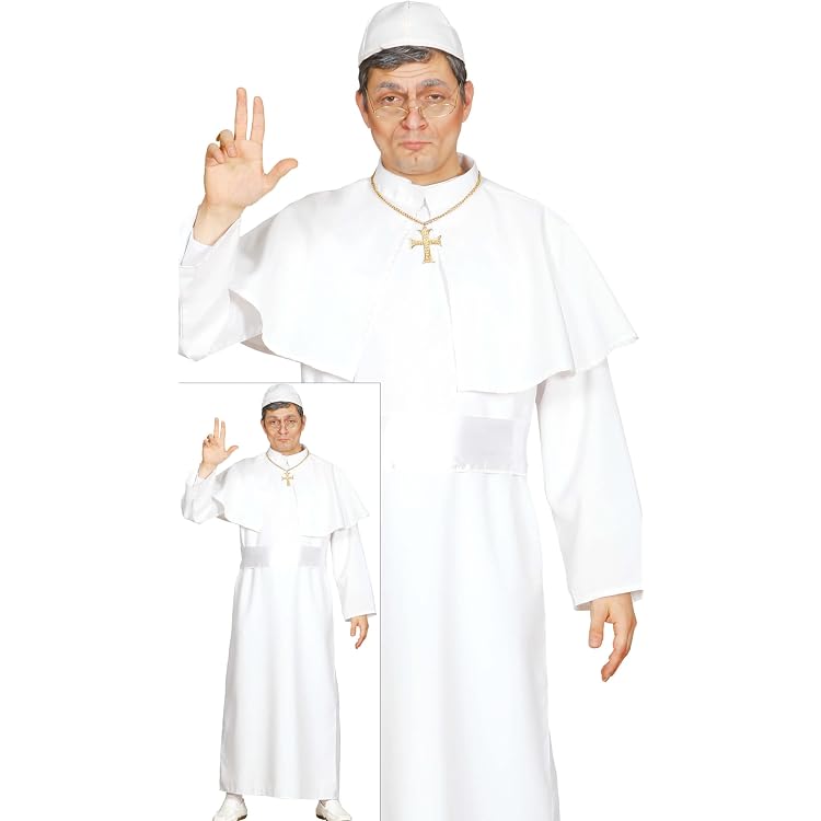 Costume De Prêtre/pape Complet - Taille Unique Blanc/or - Idéal Carnaval, Halloween Et Fêtes Déguisées