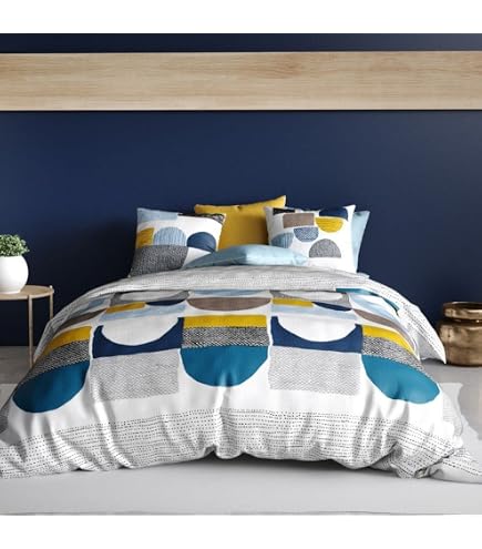 Housse De Couette 300x240 Cm Coton Sumatra Bleu Paon - Imprimé Feuillage - Fabriqué En France