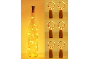 kolpop [6 pièces] LED Bouteille Guirlande, Guirlande Lumineuse, 2m 20 LED Lampes de Bouteille Étanche Fil en Cuivre Flexible Décoration pour Halloween Noël Partie Mariage Jardin Pelouse Blanc Chaud