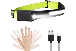 LQWELL® Head Torch LED Rechargeable, COB Wide Beam & Spotlight USB Charging HeadLamp, 5 Mode Waterproof Headlight with Motion Sensor & Reflective Headband for Night Running, Outdoor, Cycling, Camping
