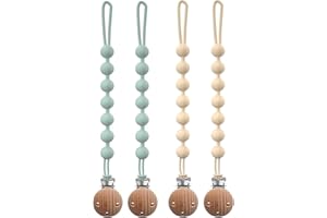 Attache Tetine en Silicone, BebeCalin lot de 4 Attaches Tétine pour Bébés Garçons et Filles, Pacifier Clip Chain, Garde la Tétine Propre, Douce et Flexible (2 Vert & Blanc Laiteux)