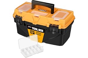 AIRAJ PRO Waterproof Toolbox Storage,15"Plastic Tool Box With Removable Tray,3 Transparent Storage Room,2 Hard Plastic Clips,Tool Storage Box for Household Tools,Toys,Decorations and Stationery