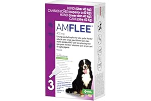Amflee Spot On Floh- und Zeckenmittel für Hunde über 40 kg (XL), 3 Einzeldosis-Pipetten mit 402 mg Fipronil, Lösung zum Auftropfen