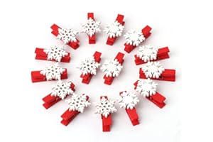 50pcs Mini Pinces à Linge en Bois Motif Flocon de Neige,ilauke 3.5cm Clips en Bois de Flocon de Neige de Noël Bricolage,2 Styles Clips de Décoration de Noël pour Accrocher Cartes,Photos (Rouge,Blanc)