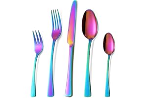 Bestdin Juego de cubiertos 30 piezas, set de cubiertos colores para 6 personas, cubiertos de acero inoxidable pulido a espejo, juego de cuchillo, tenedor, cuchara, apto para lavavajillas