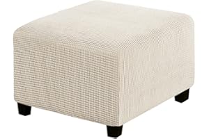 Highdi Funda Otomana Cuadrada, Fundas Otomanas Jacquard Funda de Reposapiés Funda Elástica para Puf, Funda para Taburete Sillón Antideslizante Lavable para Salón (Beige,17-23 in/43-58cm)