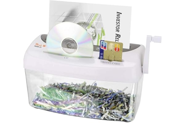 Peach PS300-21 Destructeur de documents coupe croisée 1 feuille de 4 litres avec particules 3,5 x 4 mm (P-3) Papier CDs, cartes de crédit, alimentation manuelle, alimentation indépendante pour nouveau système de protection des données DSGVO 2018