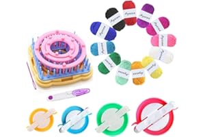 Ayasee Kit de telar para tejer, kit de telar para tejer flores, telares de marco, lana para tejer, redondos/cuadrados, kit de manualidades multicolor (fabricante de flores + fabricante de pompones +