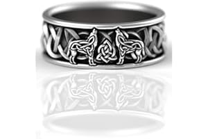 PIKALF Wolfsring für Männer, Retro-Wolfs-Totemringe, Kreuzlinienring, nordischer Wikinger-Wolfsring, Wolf-Siegelringe, Amulettring, Punkring, Tierwolfschmuck