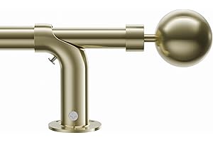 Vuynuxs Adjustable Blackout Curtain Pole - Curved Design 76-350cm (30-138"), 22/25mm Heavy Duty Metal with 60mm Ball Finials for Eyelet Curtains ，Antique Brass