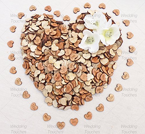 Holzherzen, 15 mm, Aufschrift Mr & Mrs, Shabby Chic, für Scrapbooking, Vintage Konfetti-Herzen – 100 Stück - 2