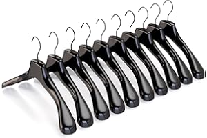Mainetti Appendini per Capispalla, Cappotti, Abiti Pesanti, Grucce in Plastica, Resistenti, con Finitura Antigraffio, Made in Italy, Set di 10 Pezzi, Nero Lucido con Gancio Nero, Taglia 42cm