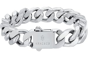 KRKC&CO Cuban Armband Herren 8/10/12/14mm, 18K Gold/Weißgold beschichtet Panzerkette Cuban Link Armband Edelstahl, Kubanische Gliederarmband, Hip Hop Armband für Männer Jungen