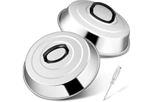 Joyfair 12 Inch Melting Dome, Stainless Steel Cheese Melting Dome Set of 2, Basting Burger Cover for Griddle Grilling/Outdoor Camping/Flat Top Teppanyaki, Heat-Proof Handle & Dishwasher Safe