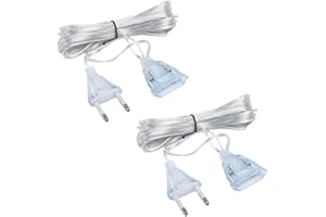 WENXIAW Cavo di prolunga trasparente, 2 pezzi sottile, spina europea, prolunga da 5 m, cavo piatto per luce LED, per esterni 220 V