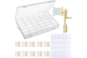 AIRFUL Aufbewahrungsbox für Stickgarn, Floss Winder Garn Aufbewahrung, 100 Stück weiße Plastikseide Spulen Set, 4 Blätter Zahnseide Nummer Aufkleber