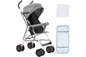 OHMG Passeggino per bambini, piccolo, pieghevole, schienale e poggiapiedi, freno posteriore, cintura a 5 punti, facile da piegare, passeggino da viaggio per bambini