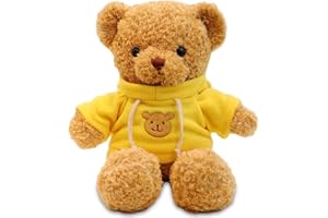 VEghee Orsacchiotto in pelle morbida, giocattolo con cappuccio da 30 cm con cappuccio di orsacchiotto, giocattolo di peluche, simpatico regalo di peluche (giallo)